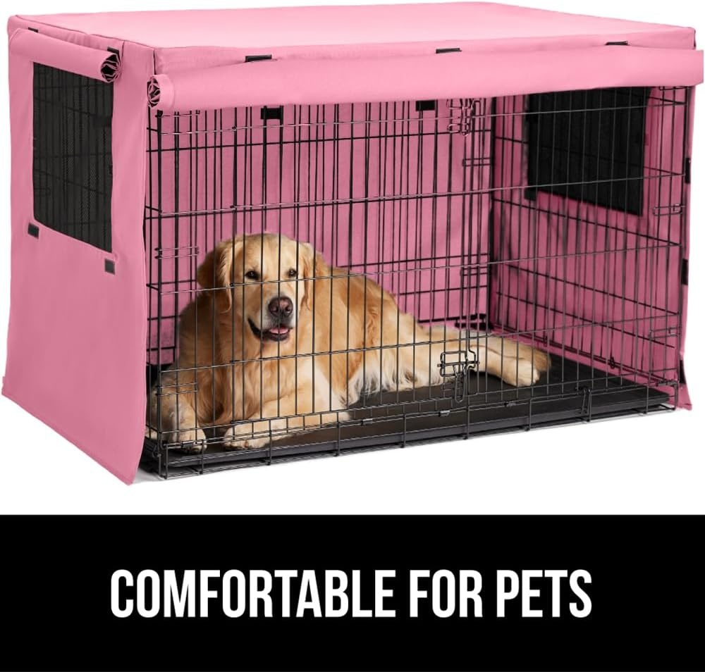 image:imageGORILLA GRIP Dog Crate Covers compatible with Amazon Basics Dog Crates All Sides Open Privacy Cover Fits 42 Wire Kennel Breathable Mesh Windows Light Reducing Puppy Training Cage Topper Gray PawPink