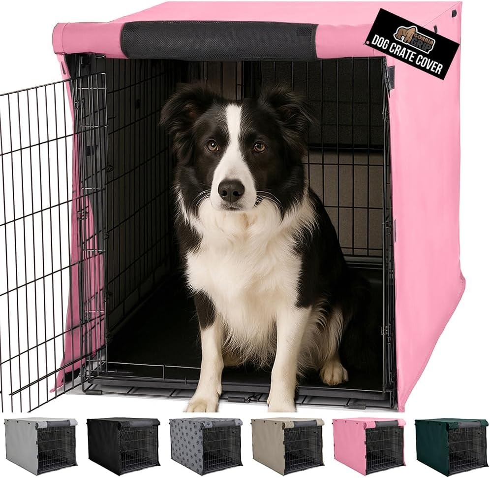 image:imageGORILLA GRIP Dog Crate Covers compatible with Amazon Basics Dog Crates All Sides Open Privacy Cover Fits 42 Wire Kennel Breathable Mesh Windows Light Reducing Puppy Training Cage Topper Gray PawPink