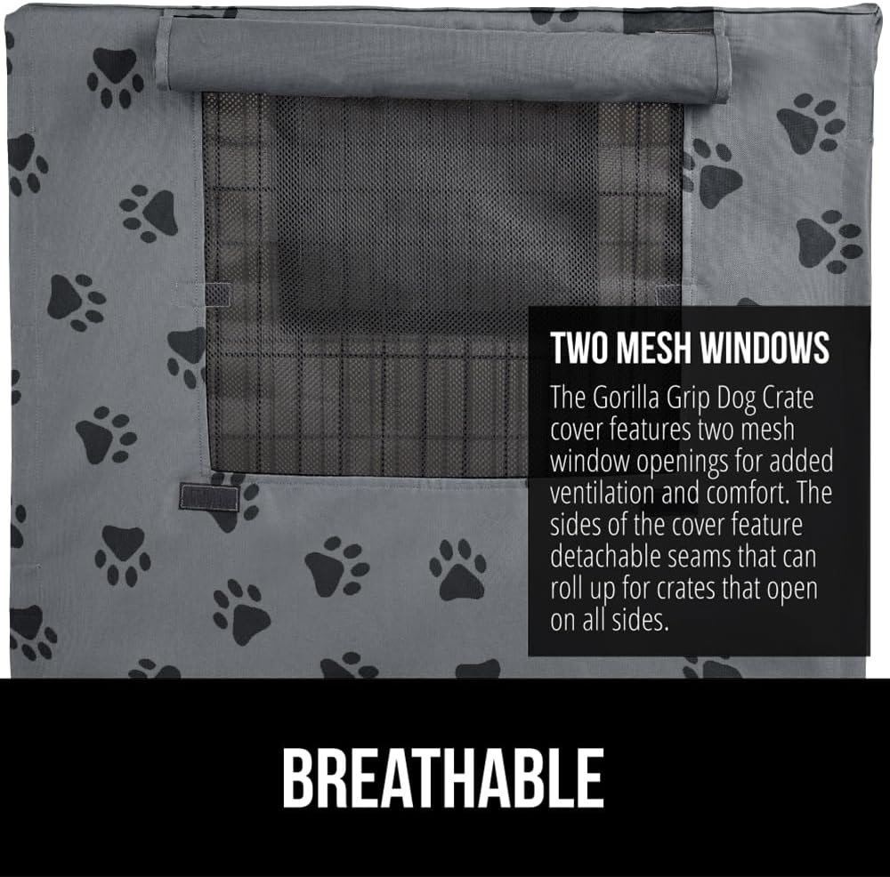 image:imageGORILLA GRIP Dog Crate Covers compatible with Amazon Basics Dog Crates All Sides Open Privacy Cover Fits 42 Wire Kennel Breathable Mesh Windows Light Reducing Puppy Training Cage Topper Gray PawGray Black Paw