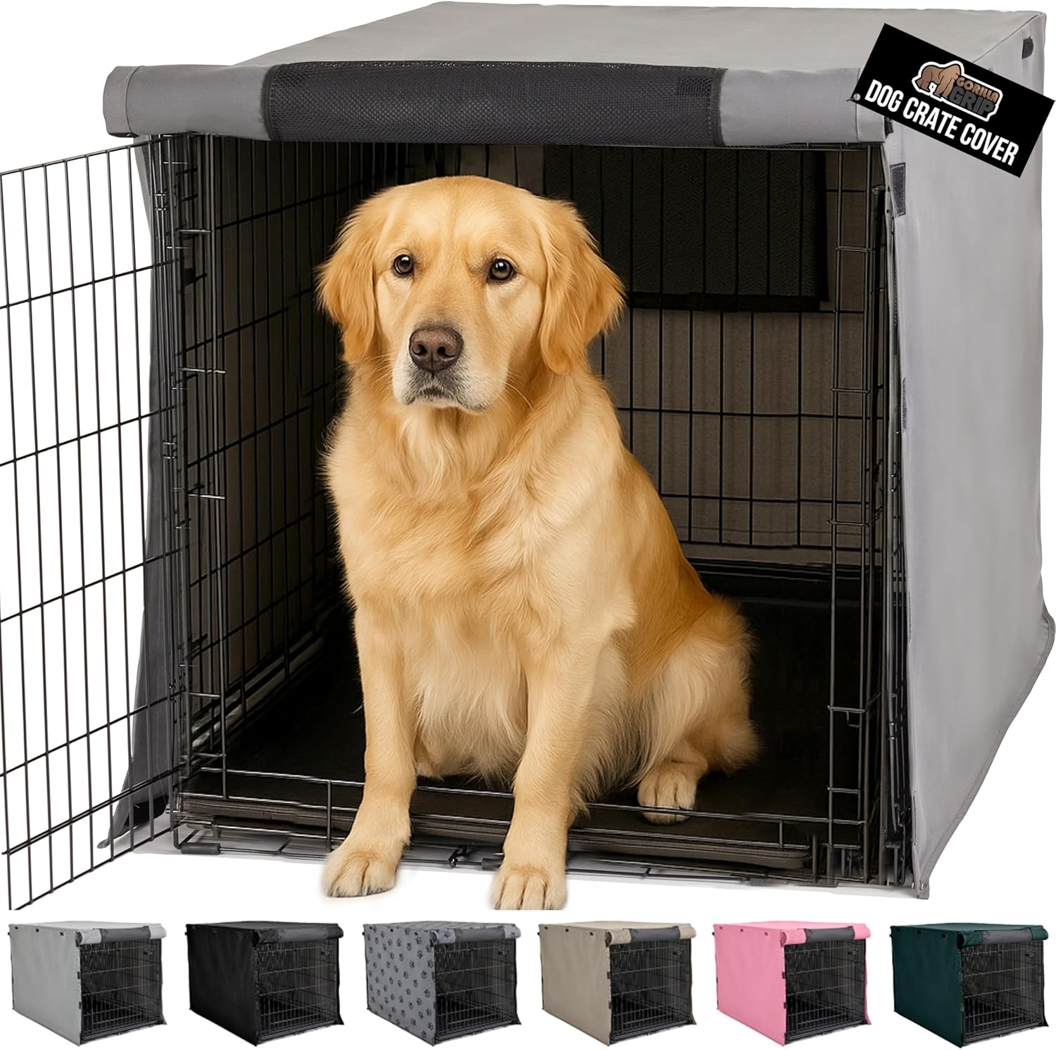 image:imageGORILLA GRIP Dog Crate Covers compatible with Amazon Basics Dog Crates All Sides Open Privacy Cover Fits 42 Wire Kennel Breathable Mesh Windows Light Reducing Puppy Training Cage Topper Gray PawGray