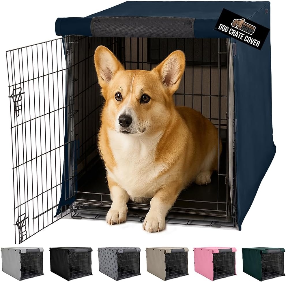 image:imageGORILLA GRIP Dog Crate Covers compatible with Amazon Basics Dog Crates All Sides Open Privacy Cover Fits 42 Wire Kennel Breathable Mesh Windows Light Reducing Puppy Training Cage Topper Gray PawNavy