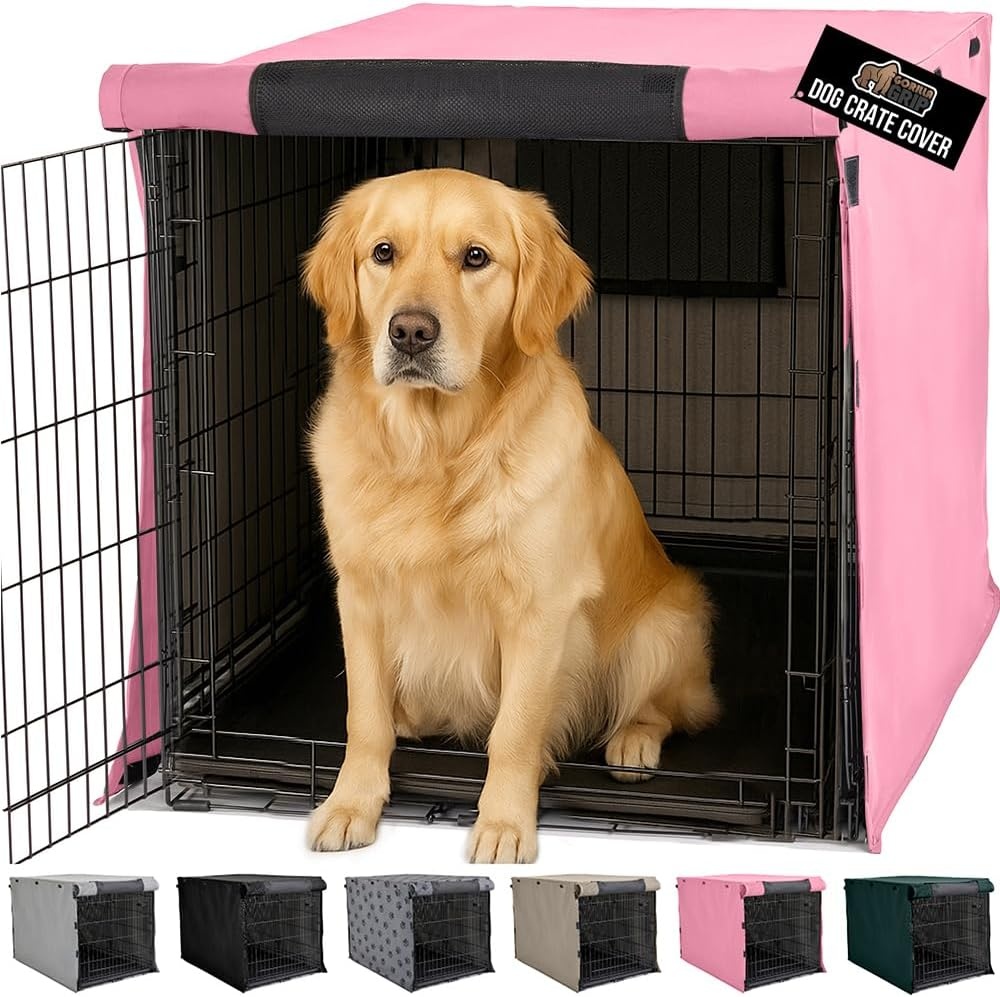 image:imageGORILLA GRIP Dog Crate Covers compatible with Amazon Basics Dog Crates All Sides Open Privacy Cover Fits 42 Wire Kennel Breathable Mesh Windows Light Reducing Puppy Training Cage Topper Gray PawPink