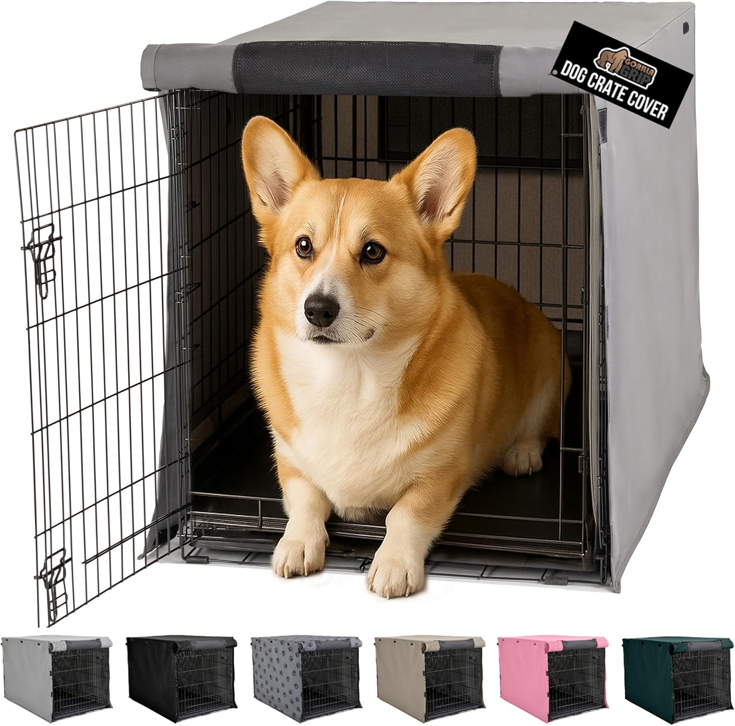 image:imageGORILLA GRIP Dog Crate Covers compatible with Amazon Basics Dog Crates All Sides Open Privacy Cover Fits 42 Wire Kennel Breathable Mesh Windows Light Reducing Puppy Training Cage Topper Gray PawGray