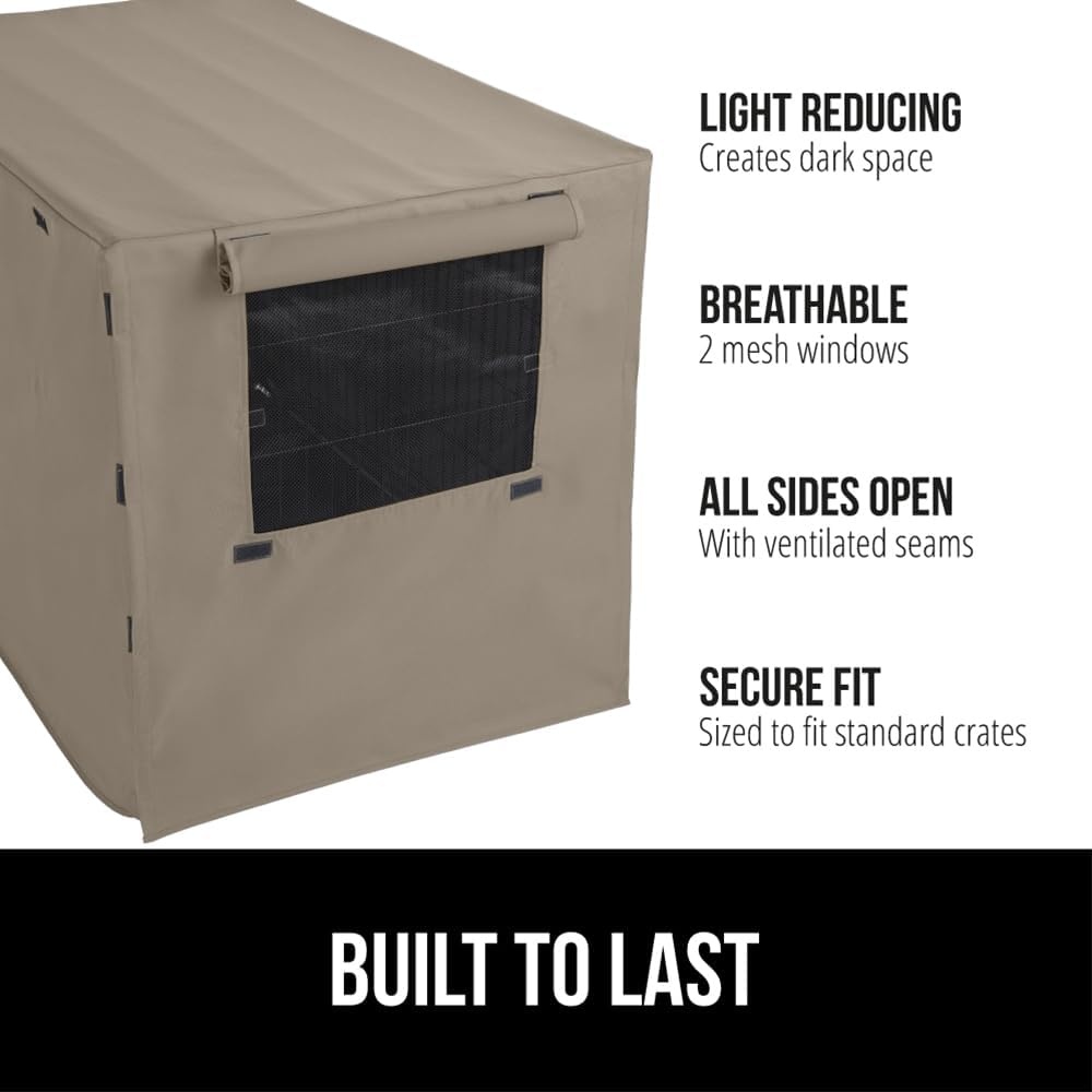 image:imageGORILLA GRIP Dog Crate Covers compatible with Amazon Basics Dog Crates All Sides Open Privacy Cover Fits 42 Wire Kennel Breathable Mesh Windows Light Reducing Puppy Training Cage Topper Gray PawLight Taupe