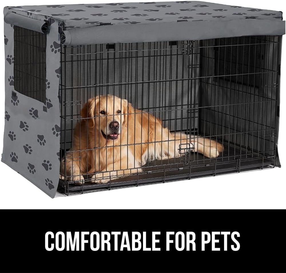 image:imageGORILLA GRIP Dog Crate Covers compatible with Amazon Basics Dog Crates All Sides Open Privacy Cover Fits 42 Wire Kennel Breathable Mesh Windows Light Reducing Puppy Training Cage Topper Gray PawGray Black Paw