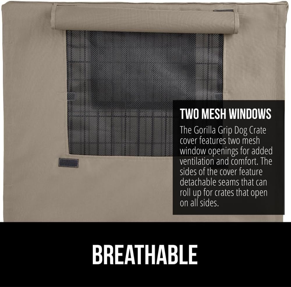 image:imageGORILLA GRIP Dog Crate Covers compatible with Amazon Basics Dog Crates All Sides Open Privacy Cover Fits 42 Wire Kennel Breathable Mesh Windows Light Reducing Puppy Training Cage Topper Gray PawLight Taupe