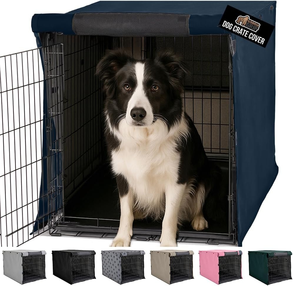 image:imageGORILLA GRIP Dog Crate Covers compatible with Amazon Basics Dog Crates All Sides Open Privacy Cover Fits 42 Wire Kennel Breathable Mesh Windows Light Reducing Puppy Training Cage Topper Gray PawNavy