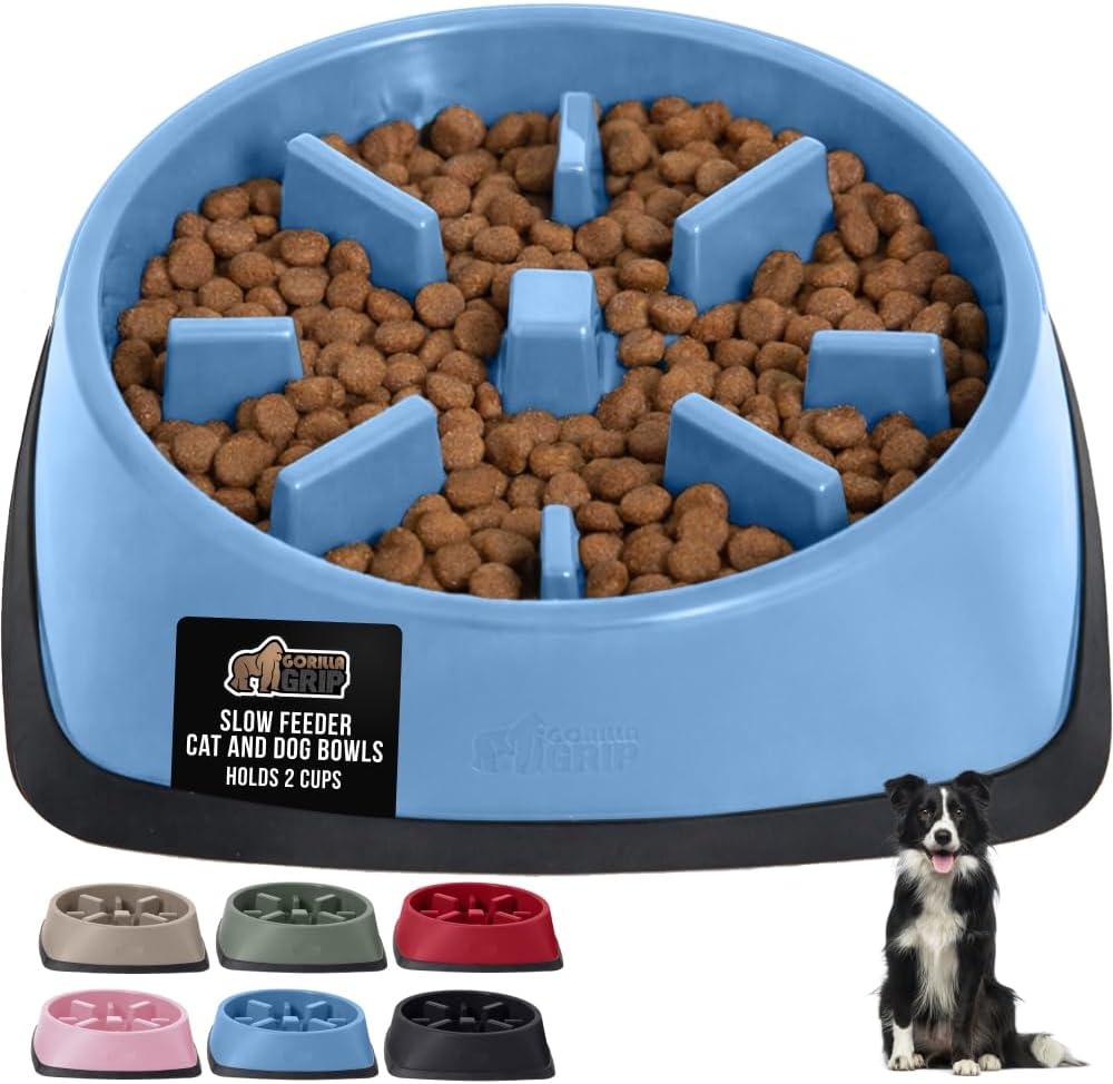 image:imageGORILLA GRIP Patented BPA Free Slow Feeder Dog Bowls Interactive Puzzle Toy for Dogs and Cats Food Training Enrichment Keeps Pets Busy and Prevents Puppy Overeating All Breeds 2 Cup GrayLight Blue
