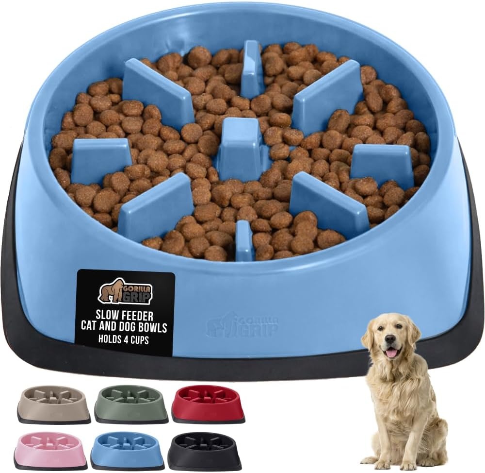 image:imageGORILLA GRIP Patented BPA Free Slow Feeder Dog Bowls Interactive Puzzle Toy for Dogs and Cats Food Training Enrichment Keeps Pets Busy and Prevents Puppy Overeating All Breeds 2 Cup GrayLight Blue