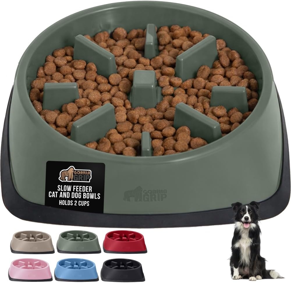 image:imageGORILLA GRIP Patented BPA Free Slow Feeder Dog Bowls Interactive Puzzle Toy for Dogs and Cats Food Training Enrichment Keeps Pets Busy and Prevents Puppy Overeating All Breeds 2 Cup GraySage