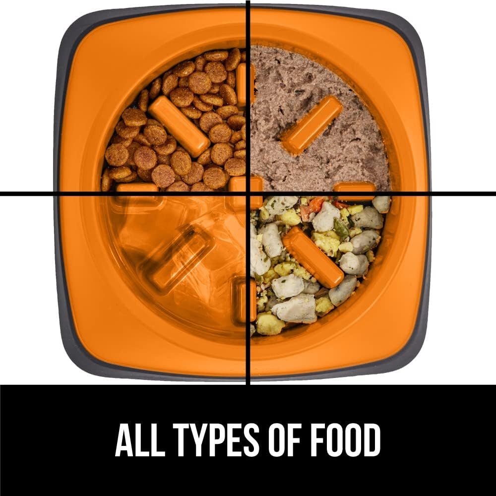 image:imageGORILLA GRIP Patented BPA Free Slow Feeder Dog Bowls Interactive Puzzle Toy for Dogs and Cats Food Training Enrichment Keeps Pets Busy and Prevents Puppy Overeating All Breeds 2 Cup GrayOrange
