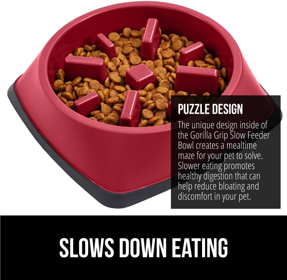 image:imageGORILLA GRIP Patented BPA Free Slow Feeder Dog Bowls Interactive Puzzle Toy for Dogs and Cats Food Training Enrichment Keeps Pets Busy and Prevents Puppy Overeating All Breeds 2 Cup GrayRed