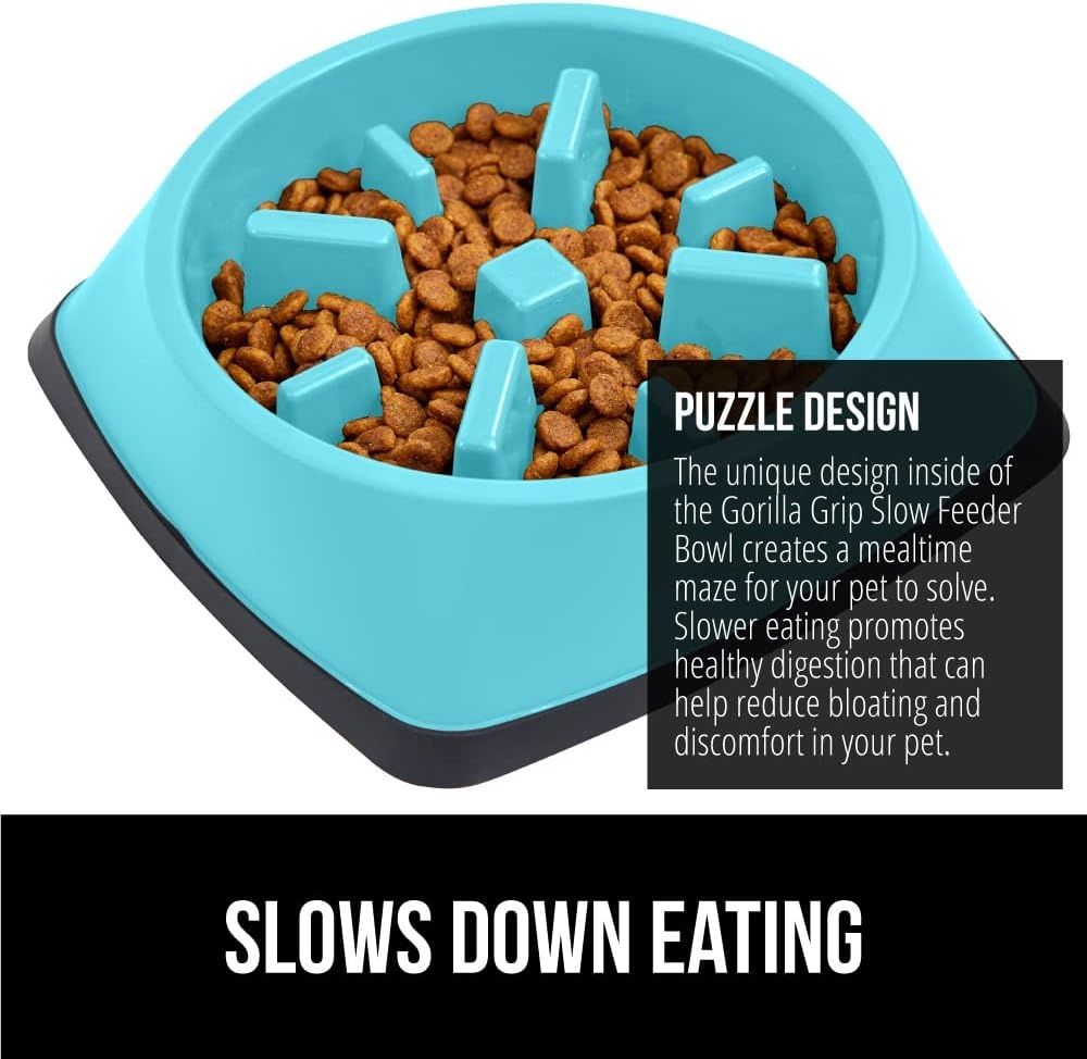 image:imageGORILLA GRIP Patented BPA Free Slow Feeder Dog Bowls Interactive Puzzle Toy for Dogs and Cats Food Training Enrichment Keeps Pets Busy and Prevents Puppy Overeating All Breeds 2 Cup GrayTurquoise