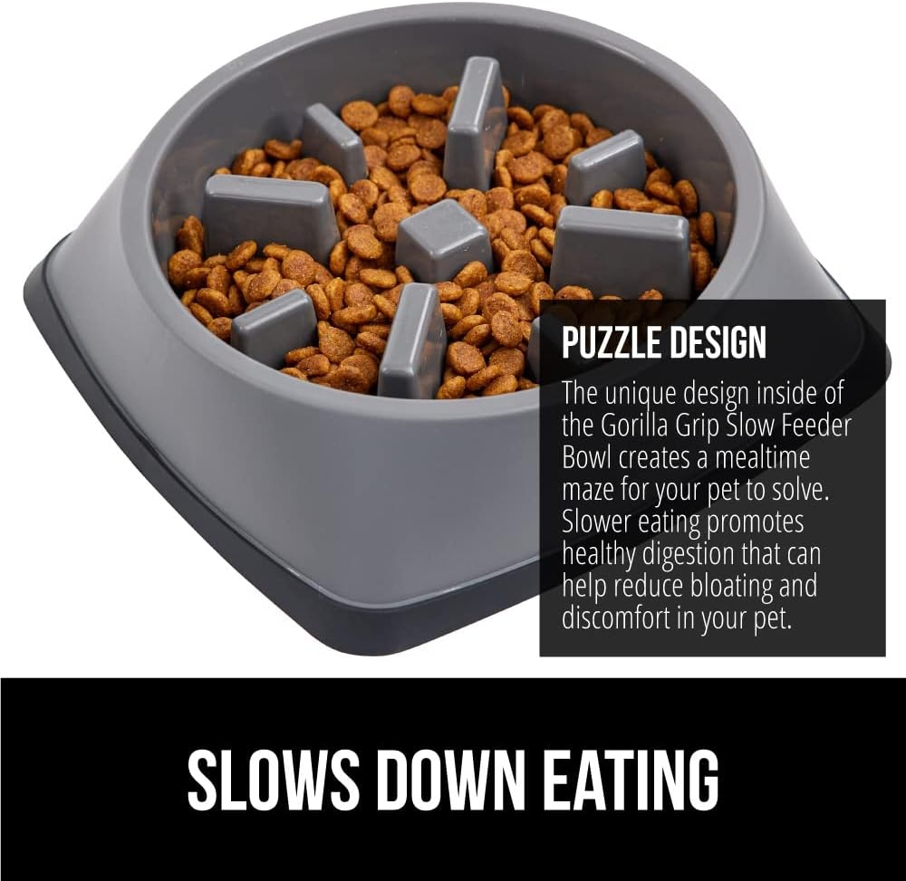image:imageGORILLA GRIP Patented BPA Free Slow Feeder Dog Bowls Interactive Puzzle Toy for Dogs and Cats Food Training Enrichment Keeps Pets Busy and Prevents Puppy Overeating All Breeds 2 Cup GrayGray