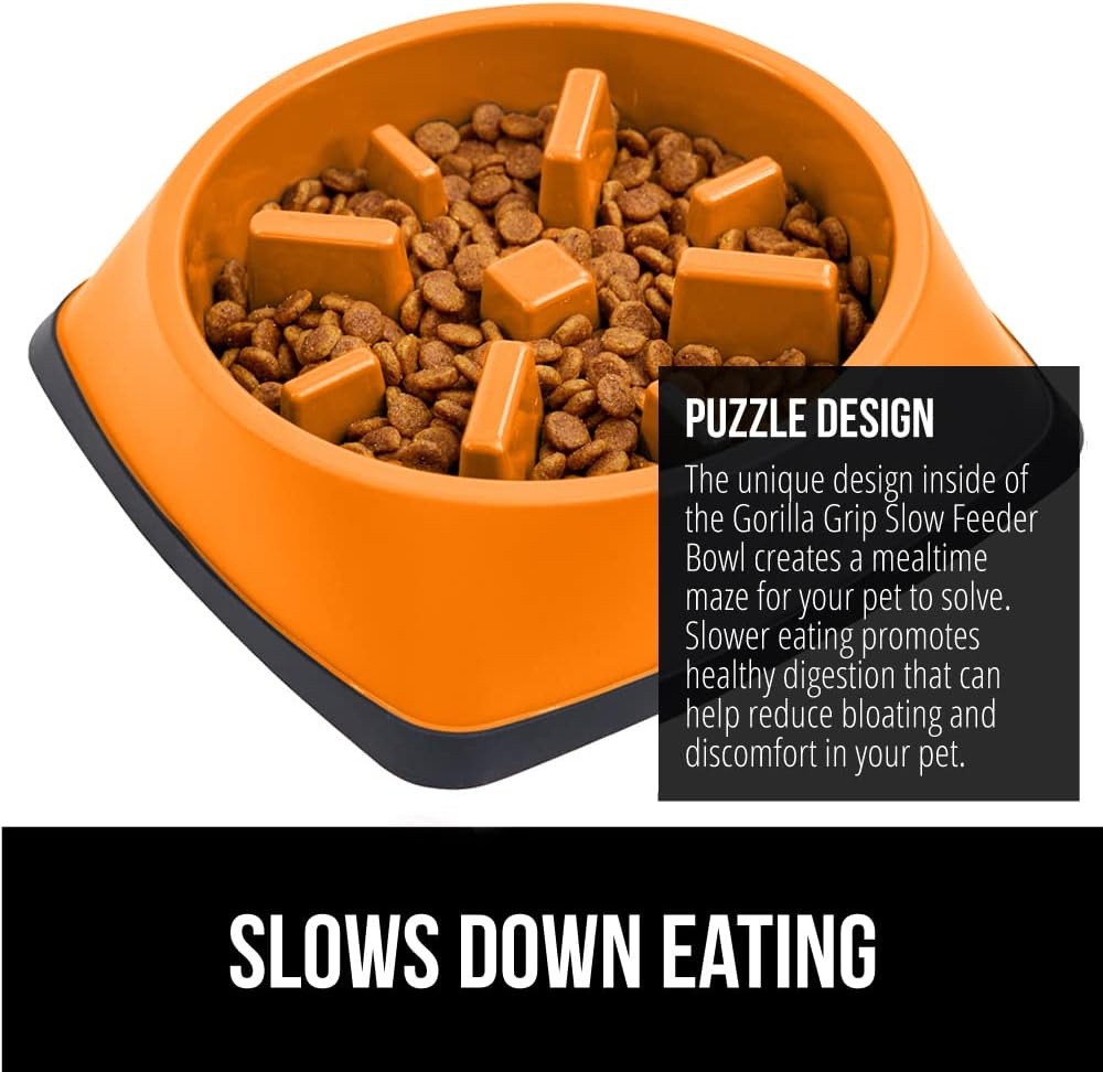 image:imageGORILLA GRIP Patented BPA Free Slow Feeder Dog Bowls Interactive Puzzle Toy for Dogs and Cats Food Training Enrichment Keeps Pets Busy and Prevents Puppy Overeating All Breeds 2 Cup GrayOrange