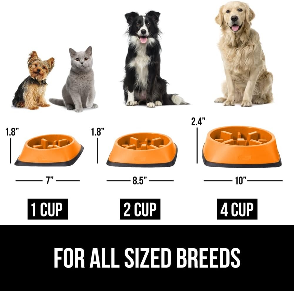 image:imageGORILLA GRIP Patented BPA Free Slow Feeder Dog Bowls Interactive Puzzle Toy for Dogs and Cats Food Training Enrichment Keeps Pets Busy and Prevents Puppy Overeating All Breeds 2 Cup GrayOrange