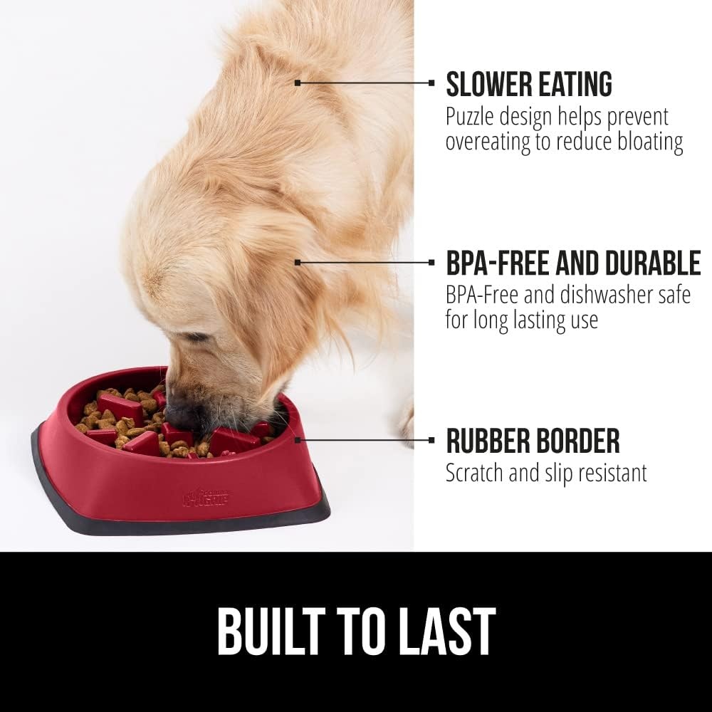image:imageGORILLA GRIP Patented BPA Free Slow Feeder Dog Bowls Interactive Puzzle Toy for Dogs and Cats Food Training Enrichment Keeps Pets Busy and Prevents Puppy Overeating All Breeds 2 Cup GrayRed
