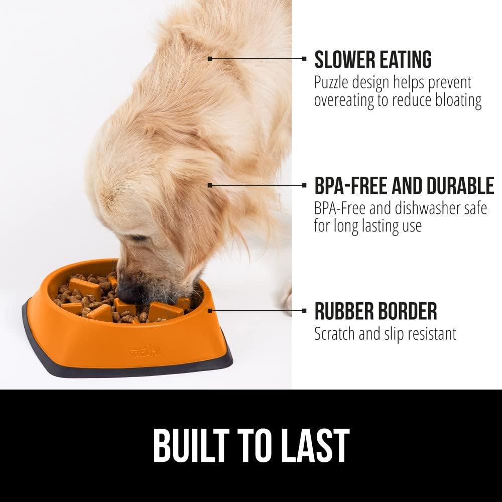 image:imageGORILLA GRIP Patented BPA Free Slow Feeder Dog Bowls Interactive Puzzle Toy for Dogs and Cats Food Training Enrichment Keeps Pets Busy and Prevents Puppy Overeating All Breeds 2 Cup GrayOrange