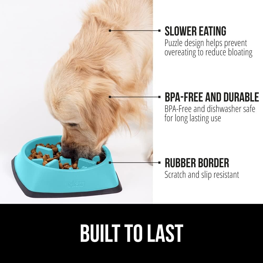 image:imageGORILLA GRIP Patented BPA Free Slow Feeder Dog Bowls Interactive Puzzle Toy for Dogs and Cats Food Training Enrichment Keeps Pets Busy and Prevents Puppy Overeating All Breeds 2 Cup GrayTurquoise