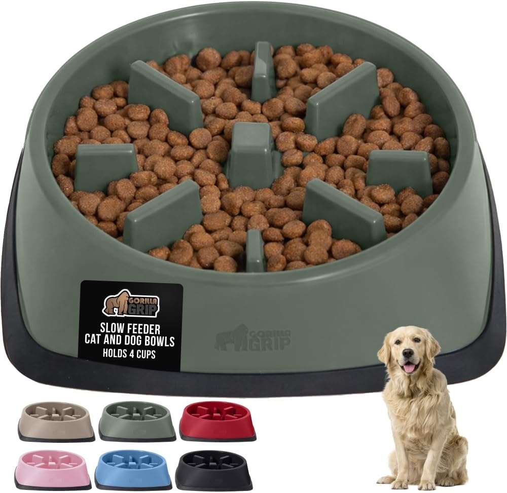 image:imageGORILLA GRIP Patented BPA Free Slow Feeder Dog Bowls Interactive Puzzle Toy for Dogs and Cats Food Training Enrichment Keeps Pets Busy and Prevents Puppy Overeating All Breeds 2 Cup GraySage