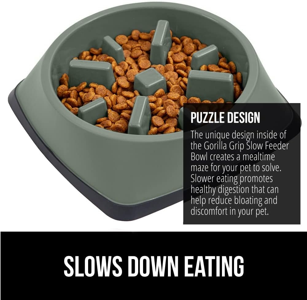 image:imageGORILLA GRIP Patented BPA Free Slow Feeder Dog Bowls Interactive Puzzle Toy for Dogs and Cats Food Training Enrichment Keeps Pets Busy and Prevents Puppy Overeating All Breeds 2 Cup GraySage