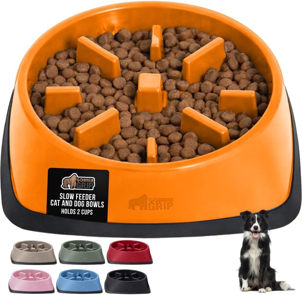 image:imageGORILLA GRIP Patented BPA Free Slow Feeder Dog Bowls Interactive Puzzle Toy for Dogs and Cats Food Training Enrichment Keeps Pets Busy and Prevents Puppy Overeating All Breeds 2 Cup GrayOrange