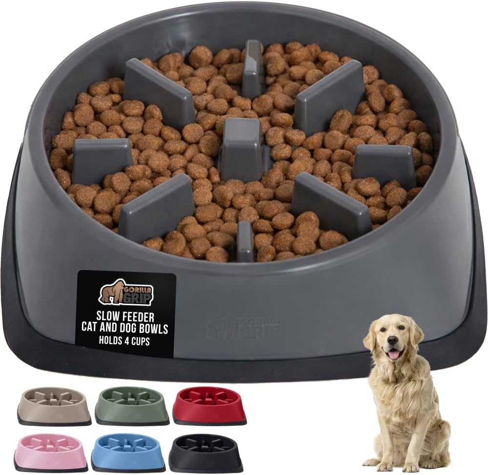 image:imageGORILLA GRIP Patented BPA Free Slow Feeder Dog Bowls Interactive Puzzle Toy for Dogs and Cats Food Training Enrichment Keeps Pets Busy and Prevents Puppy Overeating All Breeds 2 Cup GrayGray