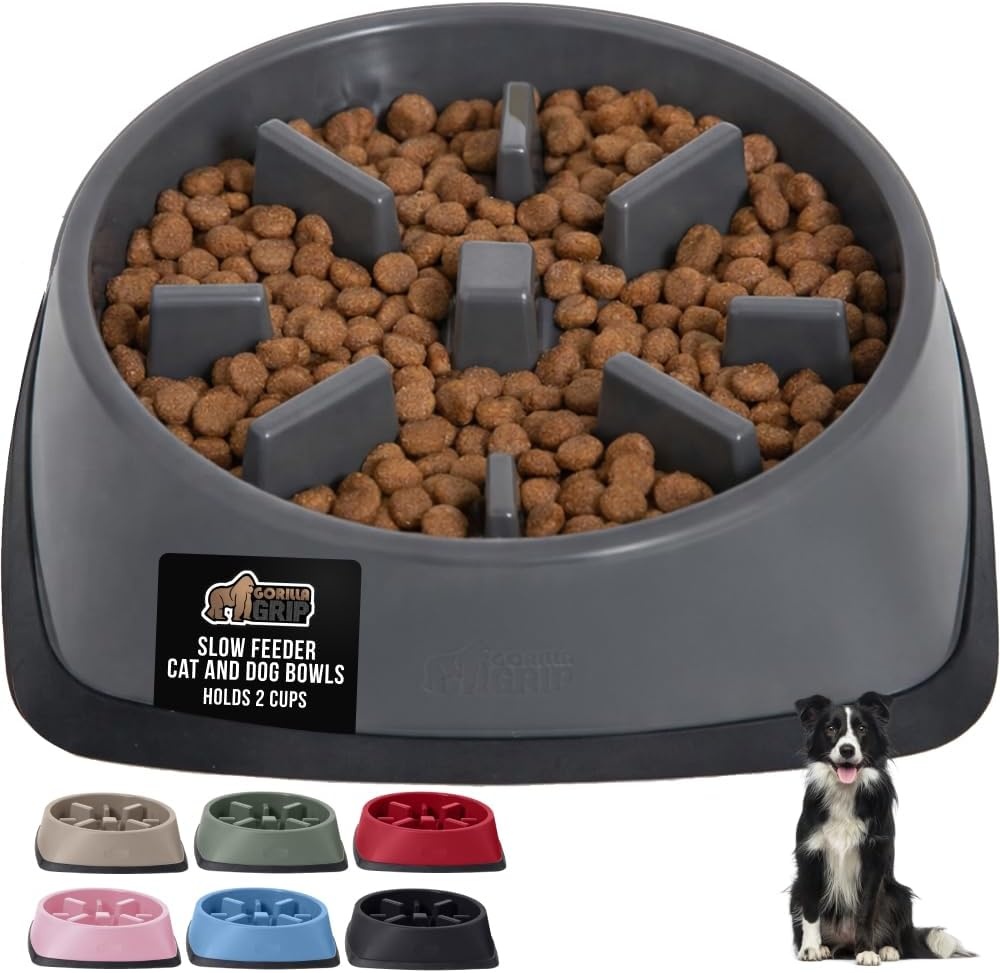 image:imageGORILLA GRIP Patented BPA Free Slow Feeder Dog Bowls Interactive Puzzle Toy for Dogs and Cats Food Training Enrichment Keeps Pets Busy and Prevents Puppy Overeating All Breeds 2 Cup GrayGray