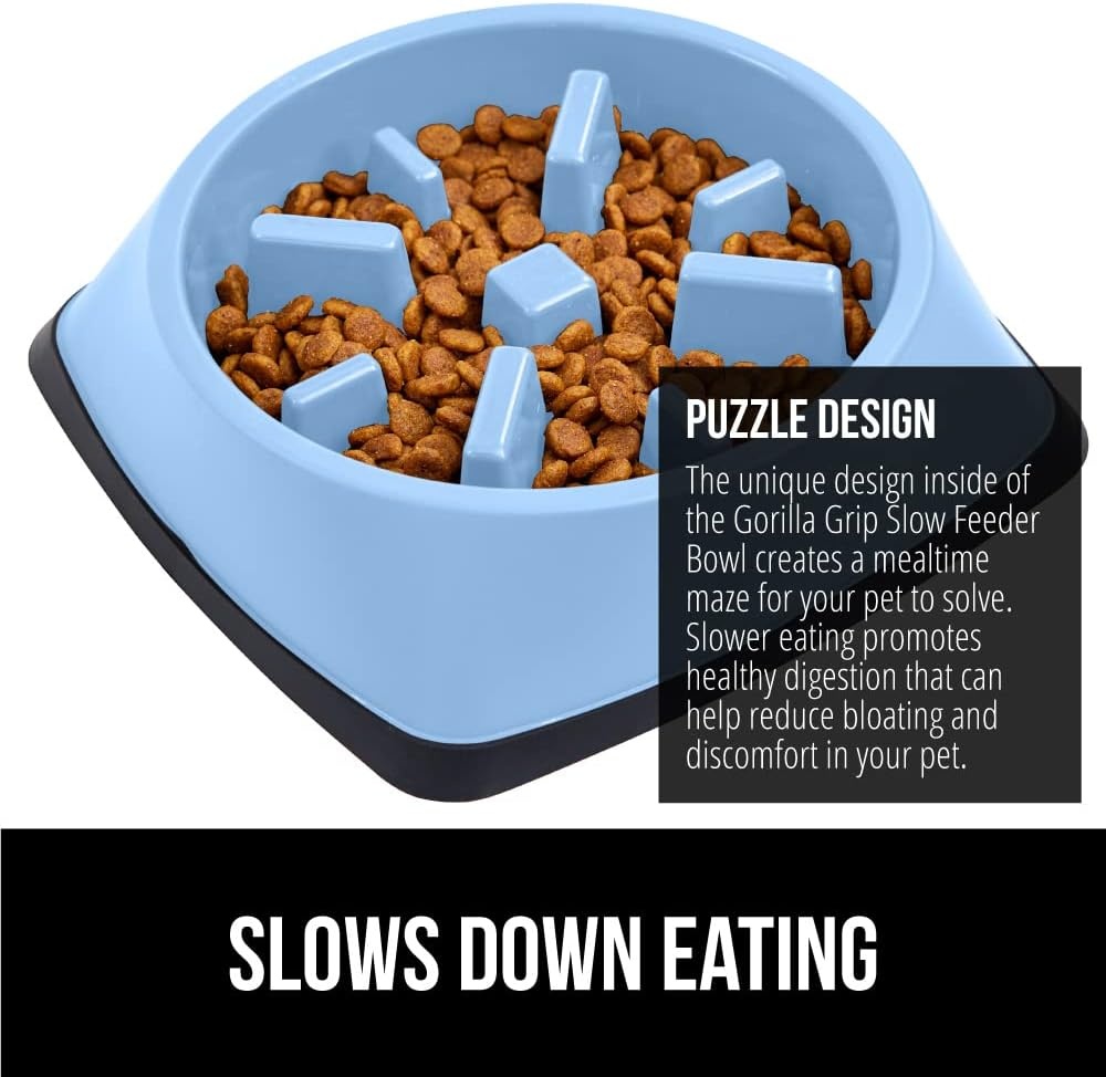 image:imageGORILLA GRIP Patented BPA Free Slow Feeder Dog Bowls Interactive Puzzle Toy for Dogs and Cats Food Training Enrichment Keeps Pets Busy and Prevents Puppy Overeating All Breeds 2 Cup GrayLight Blue