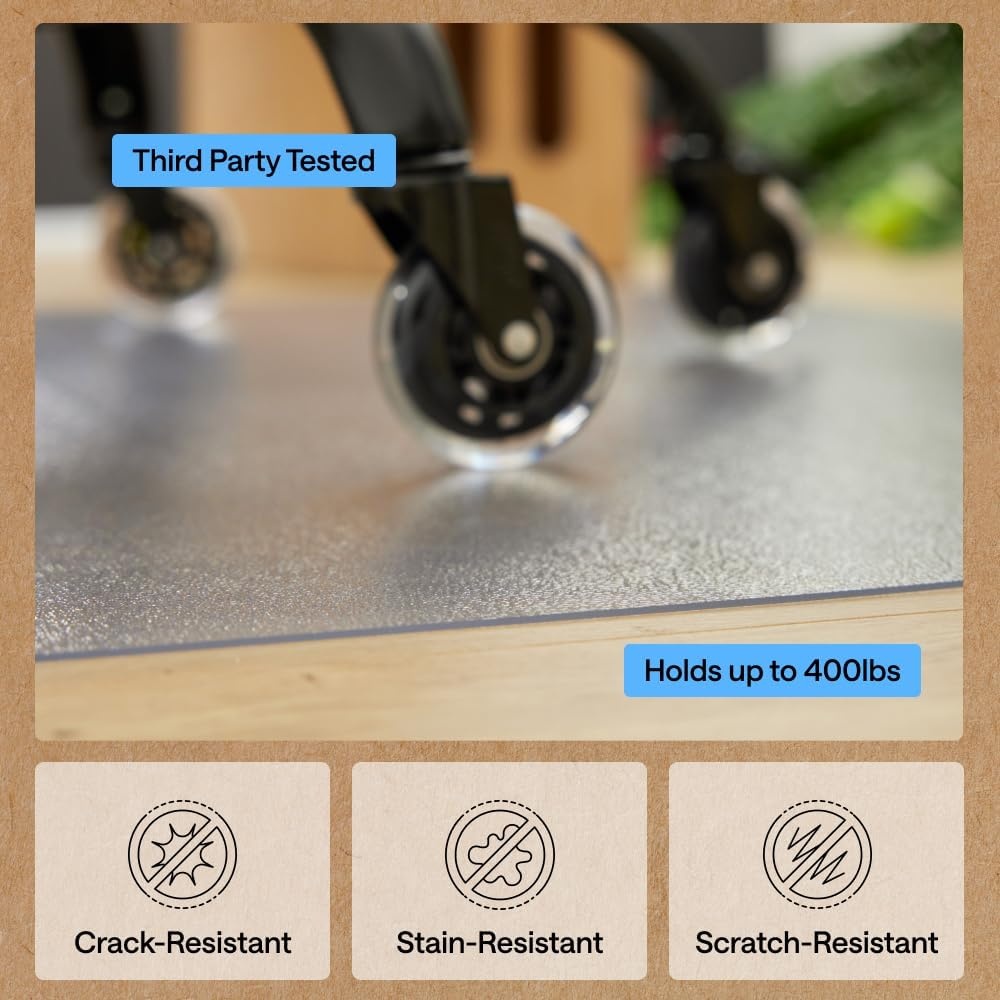 image:imageGORILLA GRIP Slip Resistant Clear Office Chair Mat for Carpet Floors Smooth Rolling Glide Under Desk Heavy Duty Plastic Computer Mats and Carpeted Floor Protector Work and Gaming Chairs 29x47Hardwood Floor with Lip