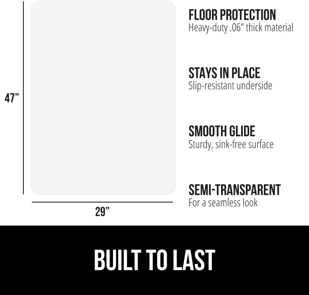image:imageGORILLA GRIP Slip Resistant Clear Office Chair Mat for Carpet Floors Smooth Rolling Glide Under Desk Heavy Duty Plastic Computer Mats and Carpeted Floor Protector Work and Gaming Chairs 29x47Hardwood Floor