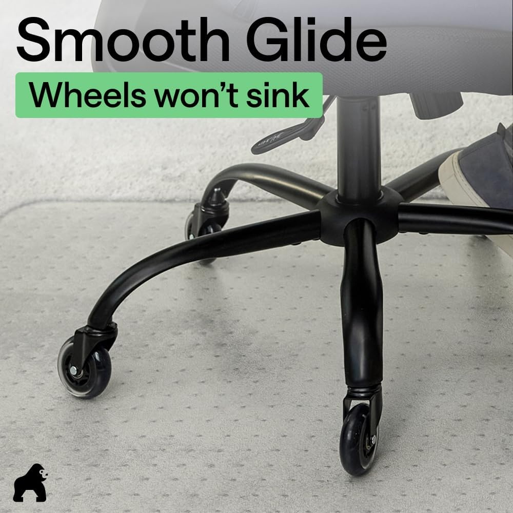 image:imageGORILLA GRIP Slip Resistant Clear Office Chair Mat for Carpet Floors Smooth Rolling Glide Under Desk Heavy Duty Plastic Computer Mats and Carpeted Floor Protector Work and Gaming Chairs 29x47Carpet Floor with Lip