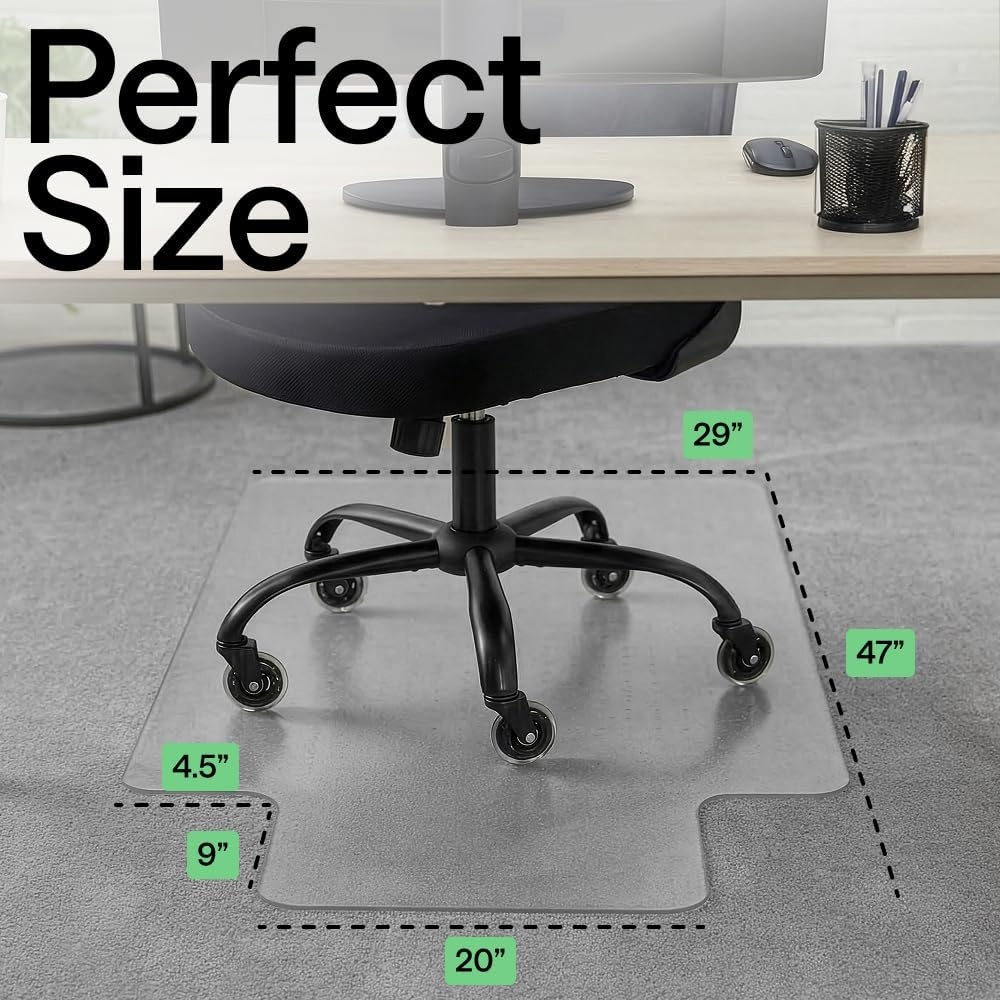 image:imageGORILLA GRIP Slip Resistant Clear Office Chair Mat for Carpet Floors Smooth Rolling Glide Under Desk Heavy Duty Plastic Computer Mats and Carpeted Floor Protector Work and Gaming Chairs 29x47Carpet Floor with Lip