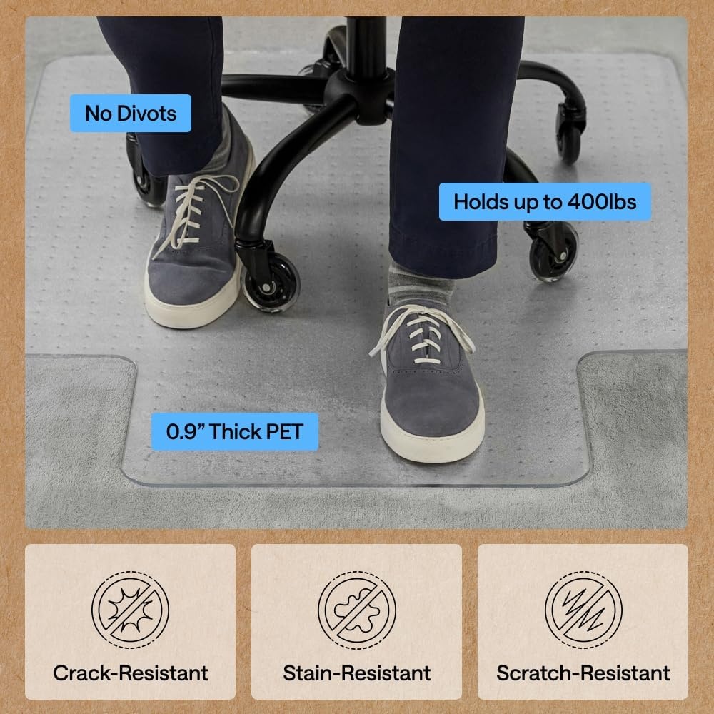 image:imageGORILLA GRIP Slip Resistant Clear Office Chair Mat for Carpet Floors Smooth Rolling Glide Under Desk Heavy Duty Plastic Computer Mats and Carpeted Floor Protector Work and Gaming Chairs 29x47Carpet Floor with Lip