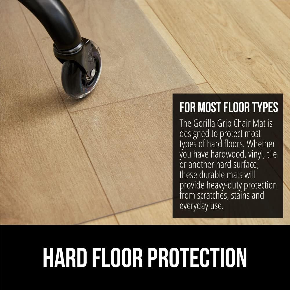 image:imageGORILLA GRIP Slip Resistant Clear Office Chair Mat for Carpet Floors Smooth Rolling Glide Under Desk Heavy Duty Plastic Computer Mats and Carpeted Floor Protector Work and Gaming Chairs 29x47Hardwood Floor