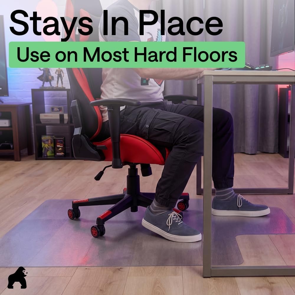 image:imageGORILLA GRIP Slip Resistant Clear Office Chair Mat for Carpet Floors Smooth Rolling Glide Under Desk Heavy Duty Plastic Computer Mats and Carpeted Floor Protector Work and Gaming Chairs 29x47Hardwood Floor