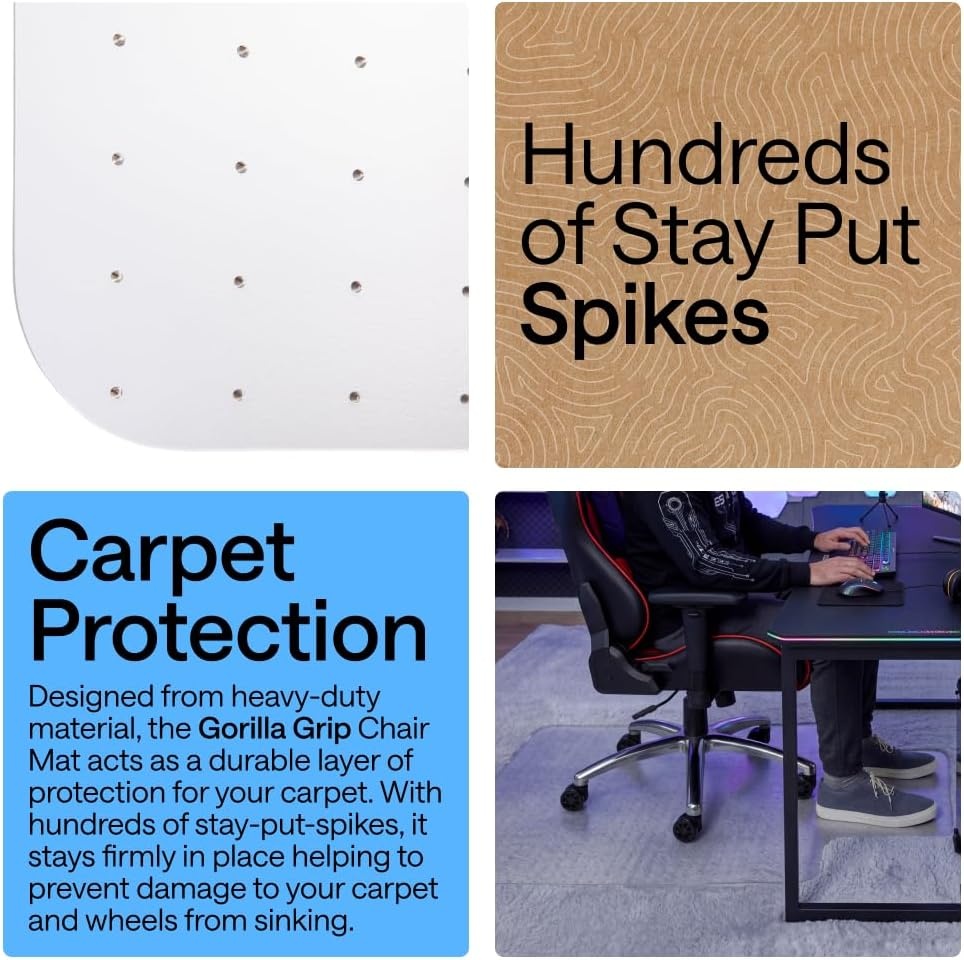 image:imageGORILLA GRIP Slip Resistant Clear Office Chair Mat for Carpet Floors Smooth Rolling Glide Under Desk Heavy Duty Plastic Computer Mats and Carpeted Floor Protector Work and Gaming Chairs 29x47Carpet Floor with Lip