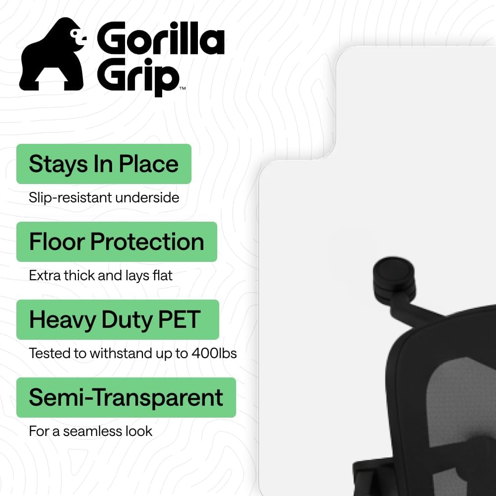 image:imageGORILLA GRIP Slip Resistant Clear Office Chair Mat for Carpet Floors Smooth Rolling Glide Under Desk Heavy Duty Plastic Computer Mats and Carpeted Floor Protector Work and Gaming Chairs 29x47Hardwood Floor with Lip
