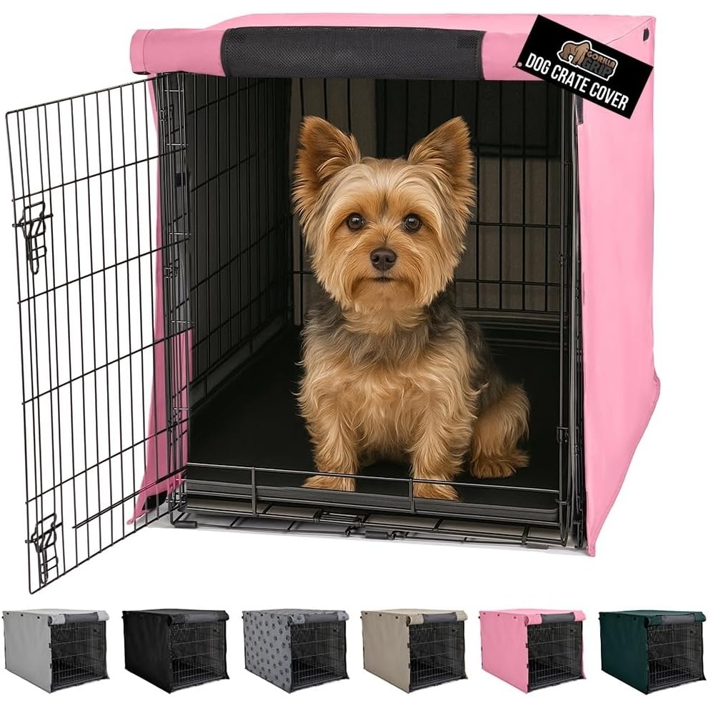 image:imageGORILLA GRIP Dog Crate Covers compatible with Amazon Basics Dog Crates All Sides Open Privacy Cover Fits 42 Wire Kennel Breathable Mesh Windows Light Reducing Puppy Training Cage Topper Gray PawPink