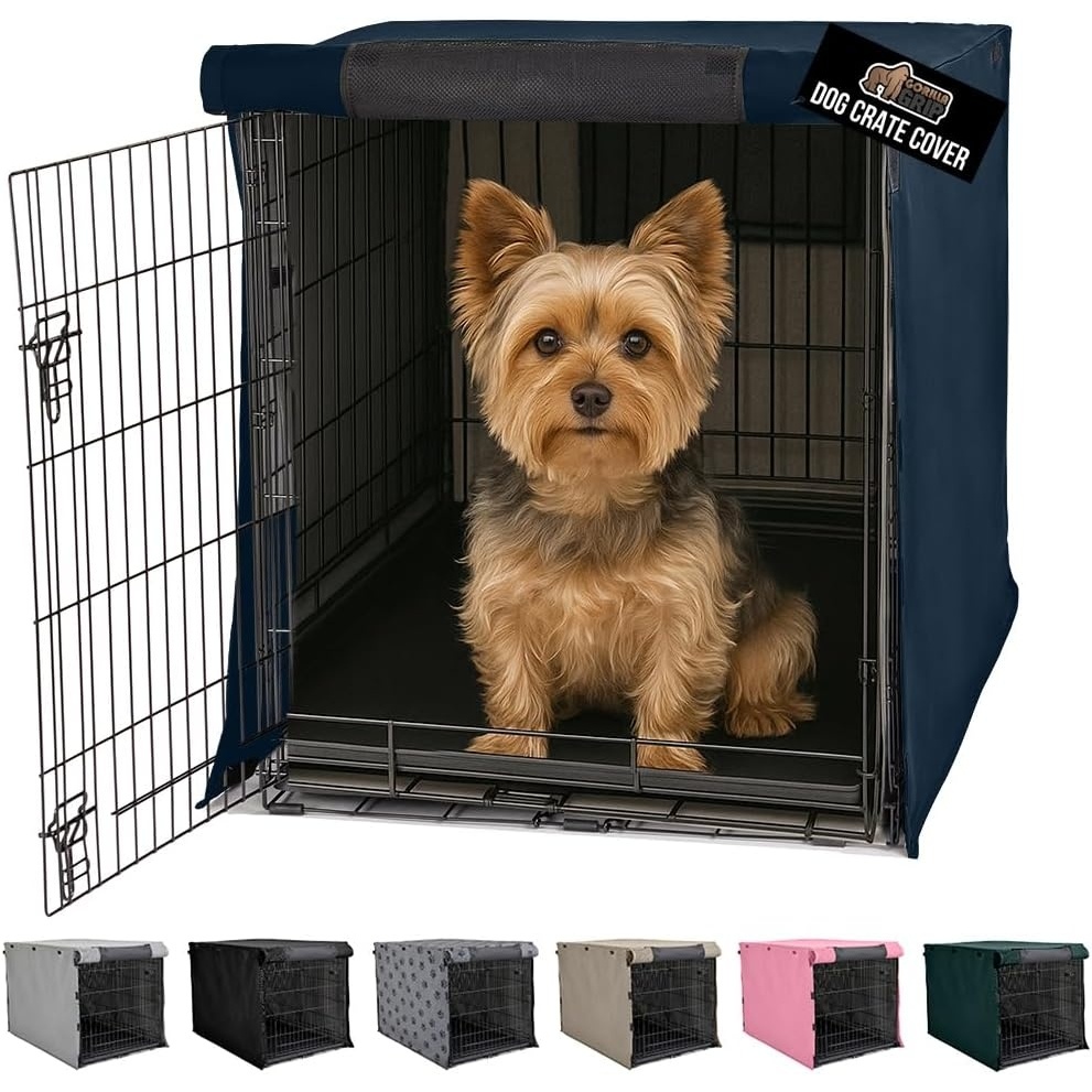 image:imageGORILLA GRIP Dog Crate Covers compatible with Amazon Basics Dog Crates All Sides Open Privacy Cover Fits 42 Wire Kennel Breathable Mesh Windows Light Reducing Puppy Training Cage Topper Gray PawNavy