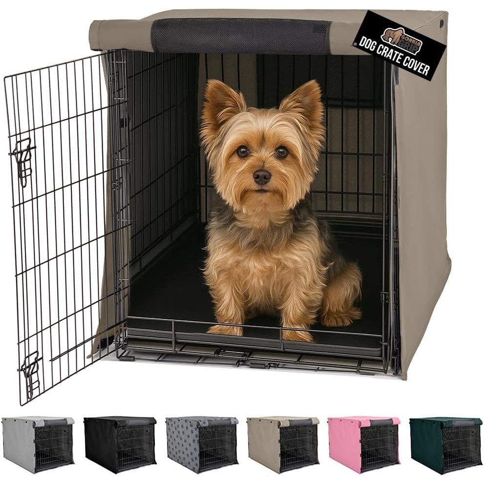 image:imageGORILLA GRIP Dog Crate Covers compatible with Amazon Basics Dog Crates All Sides Open Privacy Cover Fits 42 Wire Kennel Breathable Mesh Windows Light Reducing Puppy Training Cage Topper Gray PawLight Taupe
