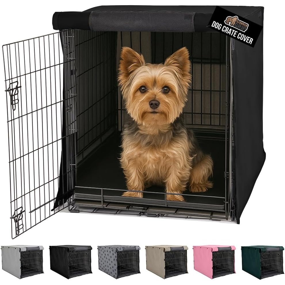 image:imageGORILLA GRIP Dog Crate Covers compatible with Amazon Basics Dog Crates All Sides Open Privacy Cover Fits 42 Wire Kennel Breathable Mesh Windows Light Reducing Puppy Training Cage Topper Gray PawBlack