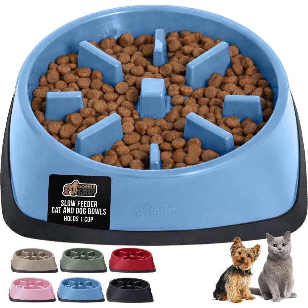 image:imageGORILLA GRIP Patented BPA Free Slow Feeder Dog Bowls Interactive Puzzle Toy for Dogs and Cats Food Training Enrichment Keeps Pets Busy and Prevents Puppy Overeating All Breeds 2 Cup GrayLight Blue