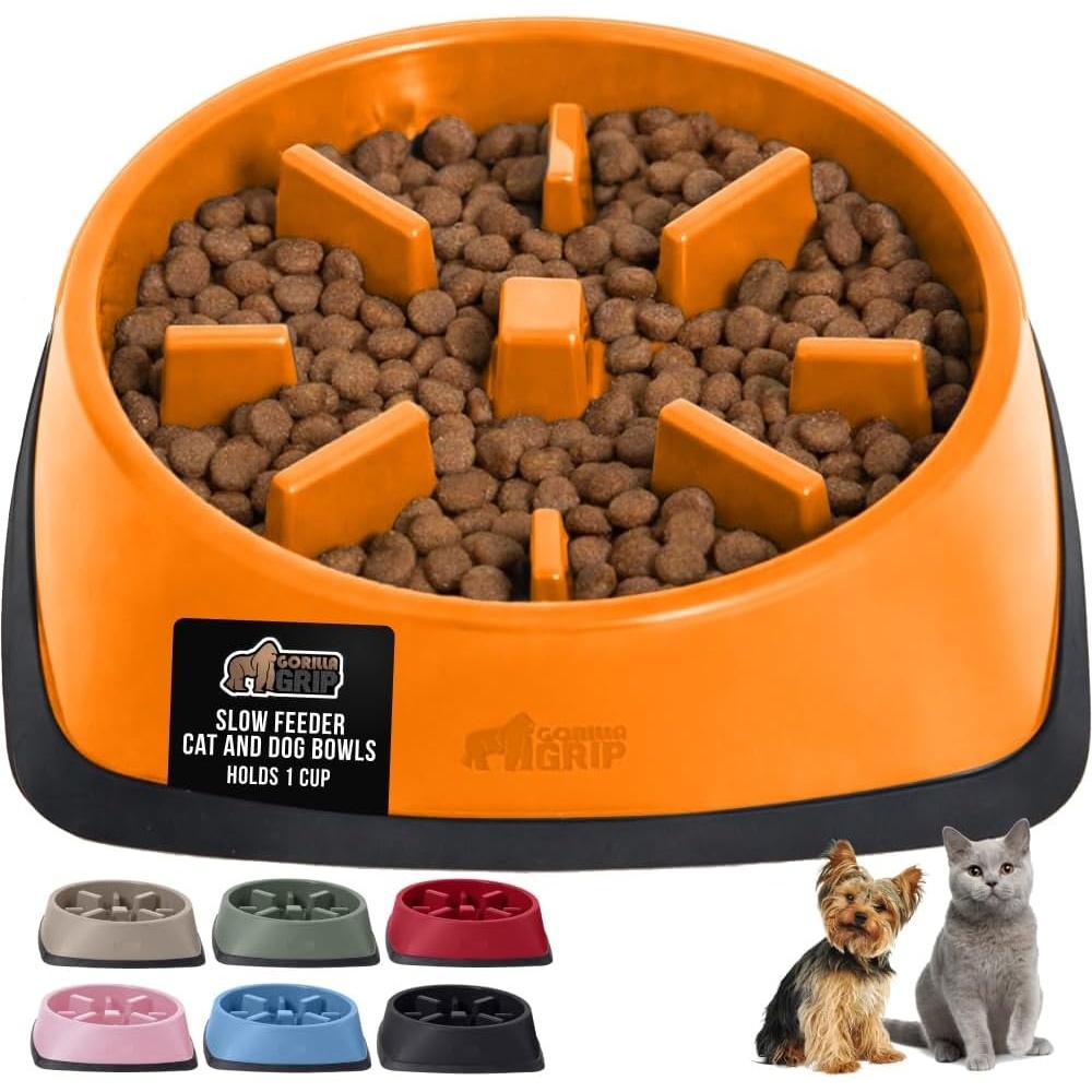 image:imageGORILLA GRIP Patented BPA Free Slow Feeder Dog Bowls Interactive Puzzle Toy for Dogs and Cats Food Training Enrichment Keeps Pets Busy and Prevents Puppy Overeating All Breeds 2 Cup GrayOrange