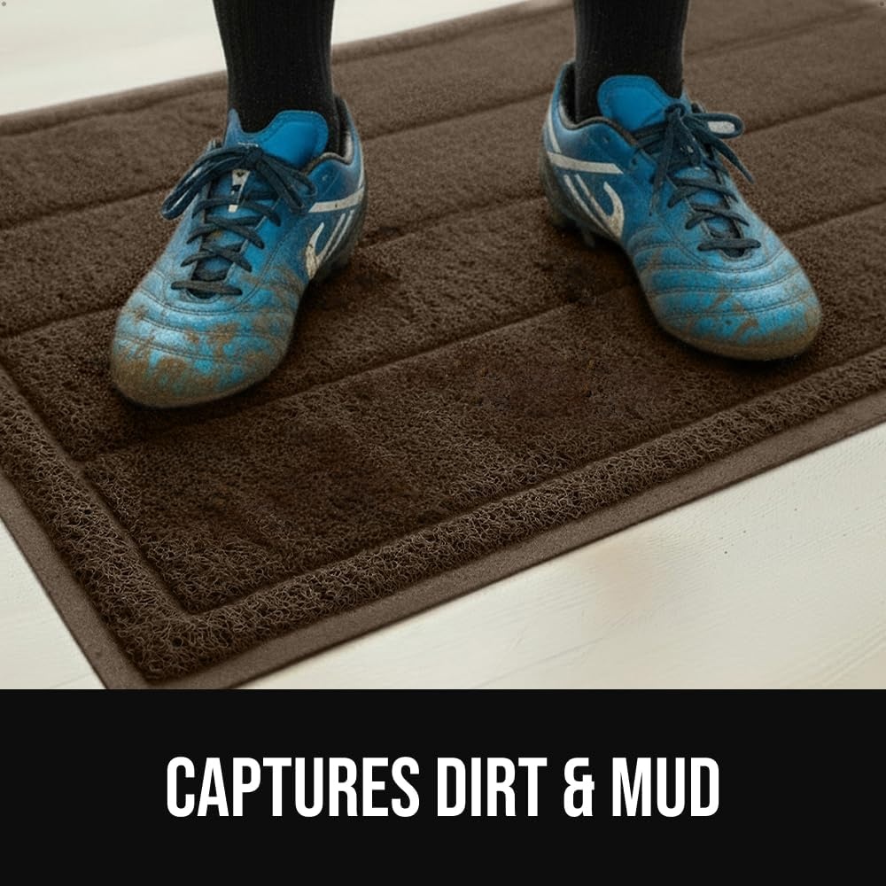 image:imageGORILLA GRIP Dirt Grabber Indoor Outdoor Door Mat 35x23 Durable Mesh Weave Dirt Trapper Doormat for Outside Entrance High Traffic Mud Scraper Low Profile for Entry Heavy Duty Welcome Mat BlackBrown