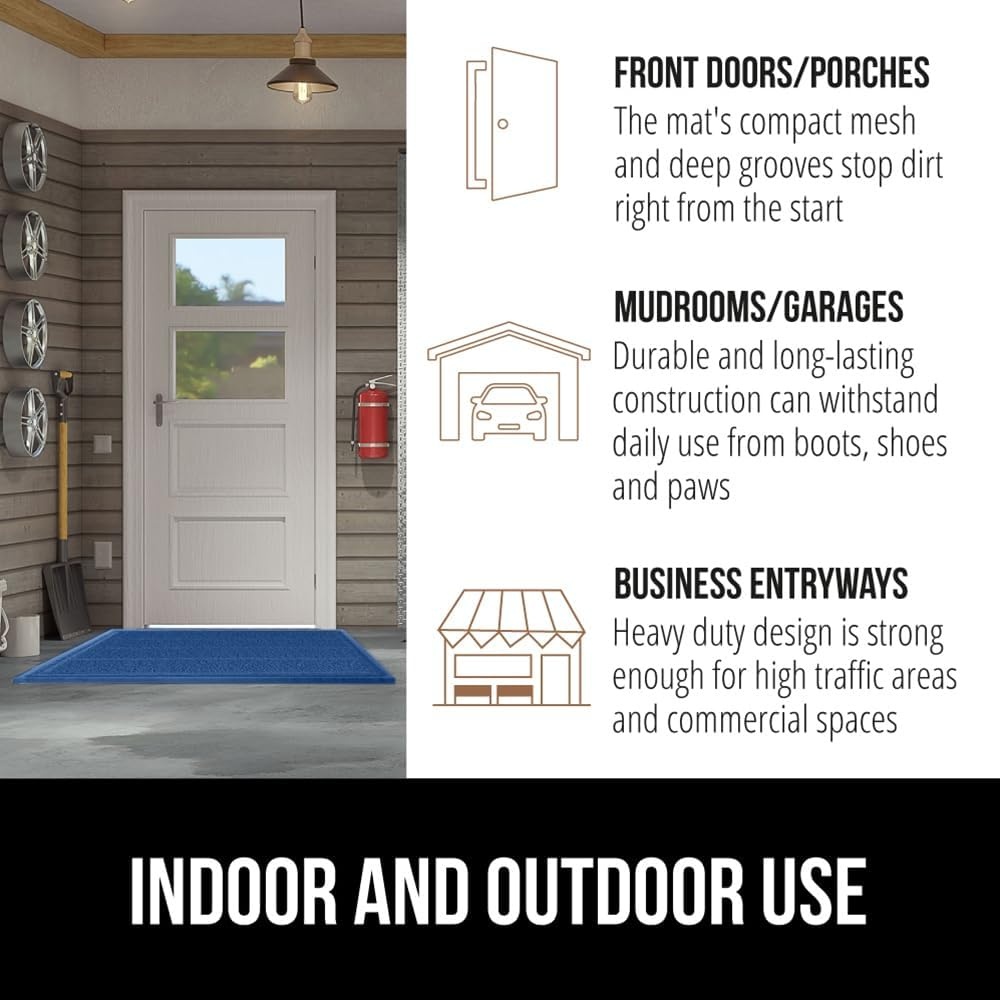 image:imageGORILLA GRIP Dirt Grabber Indoor Outdoor Door Mat 35x23 Durable Mesh Weave Dirt Trapper Doormat for Outside Entrance High Traffic Mud Scraper Low Profile for Entry Heavy Duty Welcome Mat BlackBlue