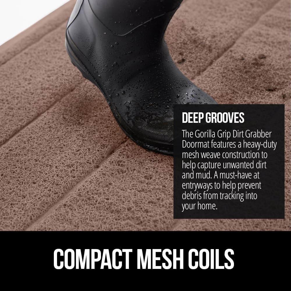 image:imageGORILLA GRIP Dirt Grabber Indoor Outdoor Door Mat 35x23 Durable Mesh Weave Dirt Trapper Doormat for Outside Entrance High Traffic Mud Scraper Low Profile for Entry Heavy Duty Welcome Mat BlackLatte