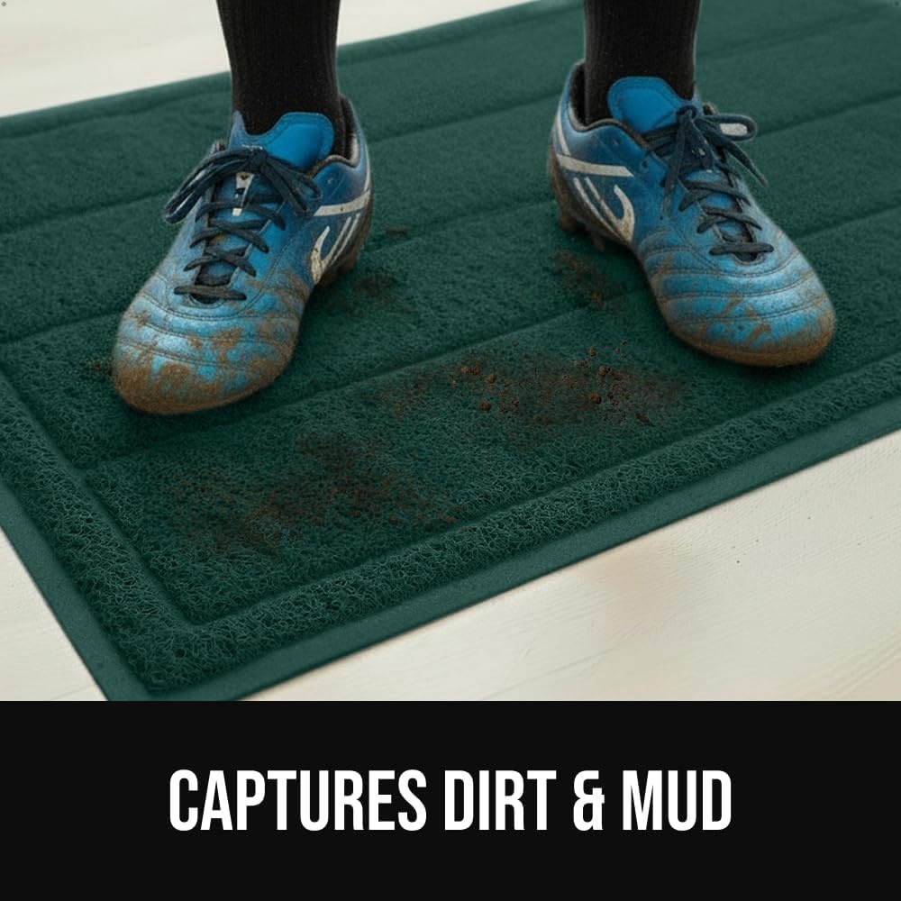 image:imageGORILLA GRIP Dirt Grabber Indoor Outdoor Door Mat 35x23 Durable Mesh Weave Dirt Trapper Doormat for Outside Entrance High Traffic Mud Scraper Low Profile for Entry Heavy Duty Welcome Mat BlackHunter Green