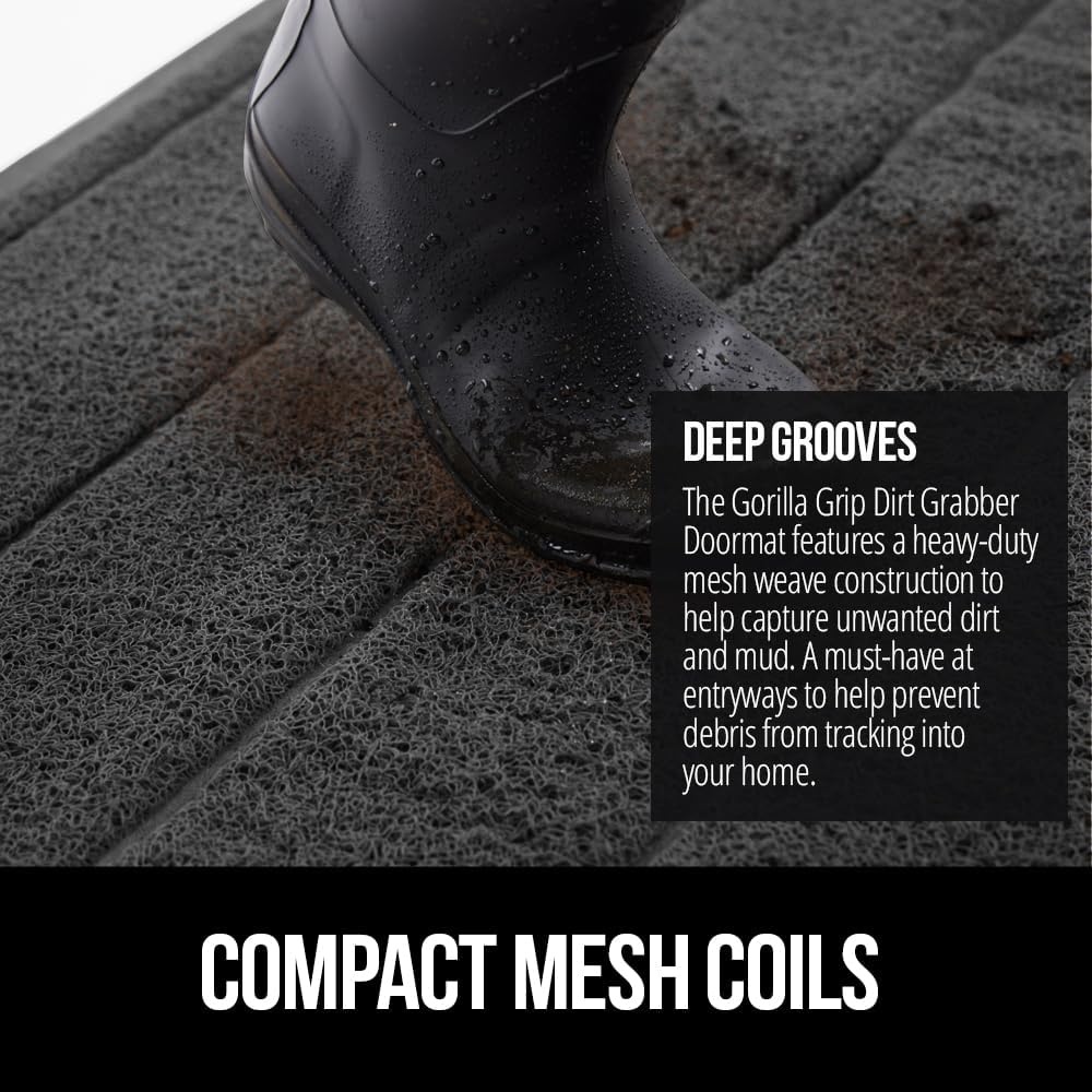 image:imageGORILLA GRIP Dirt Grabber Indoor Outdoor Door Mat 35x23 Durable Mesh Weave Dirt Trapper Doormat for Outside Entrance High Traffic Mud Scraper Low Profile for Entry Heavy Duty Welcome Mat BlackDark Gray