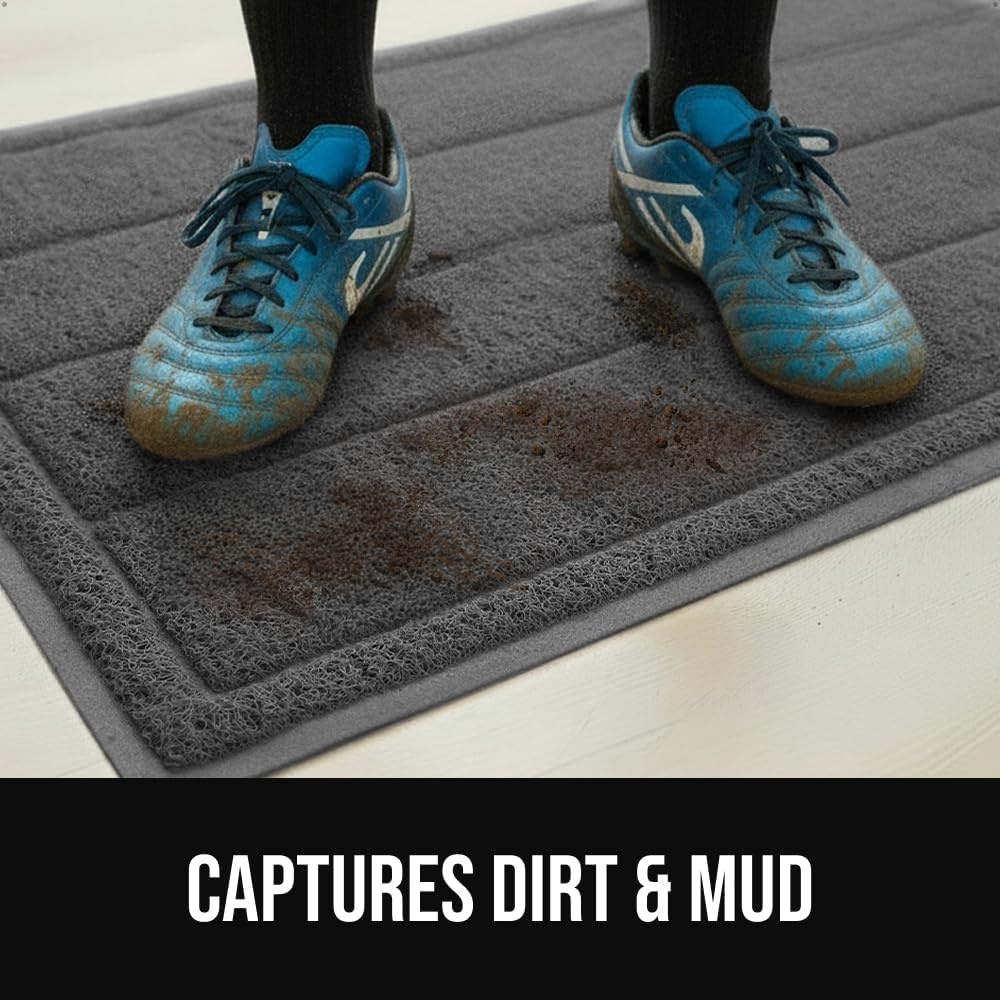 image:imageGORILLA GRIP Dirt Grabber Indoor Outdoor Door Mat 35x23 Durable Mesh Weave Dirt Trapper Doormat for Outside Entrance High Traffic Mud Scraper Low Profile for Entry Heavy Duty Welcome Mat BlackDark Gray